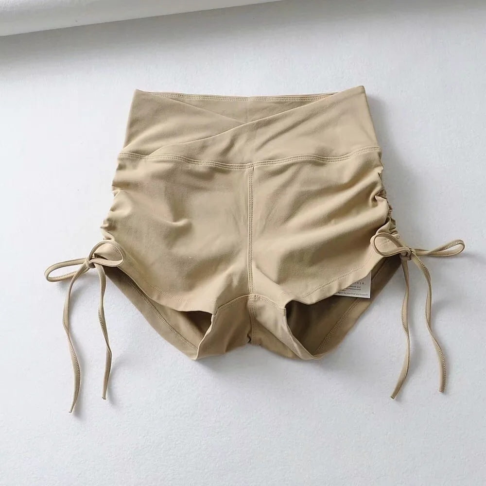 Women's Hot Style Side Drawstring Yoga Shorts Summer New Peach Hip Tight Running Sports Hot Pants