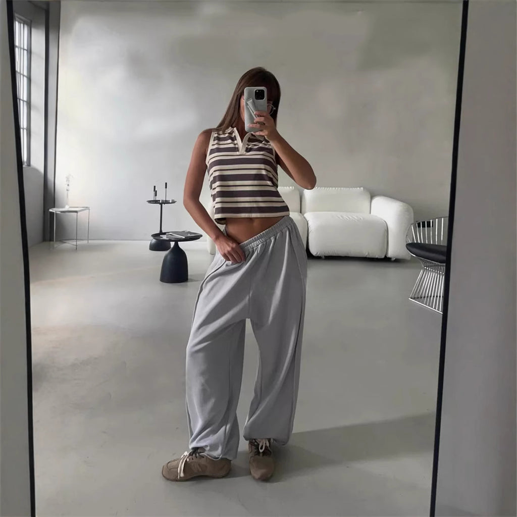 Street Style Loose Casual Pants for Women, Fashionable and Versatile Elastic Waist Sweatpants
