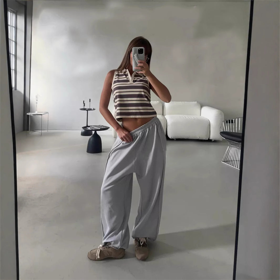 Street Style Loose Casual Pants for Women, Fashionable and Versatile Elastic Waist Sweatpants