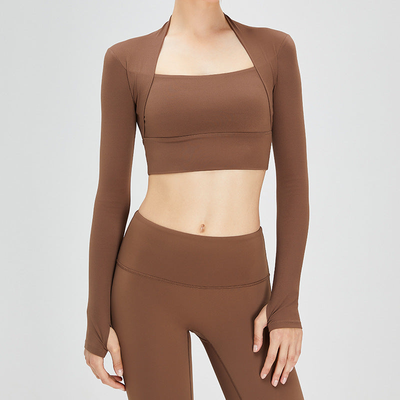 Autumn And Winter New Nude Sports Top Women's Long Sleeve Fast Drying Fitness Clothes Tight And Comfortable Two Piece Yoga Clothes
