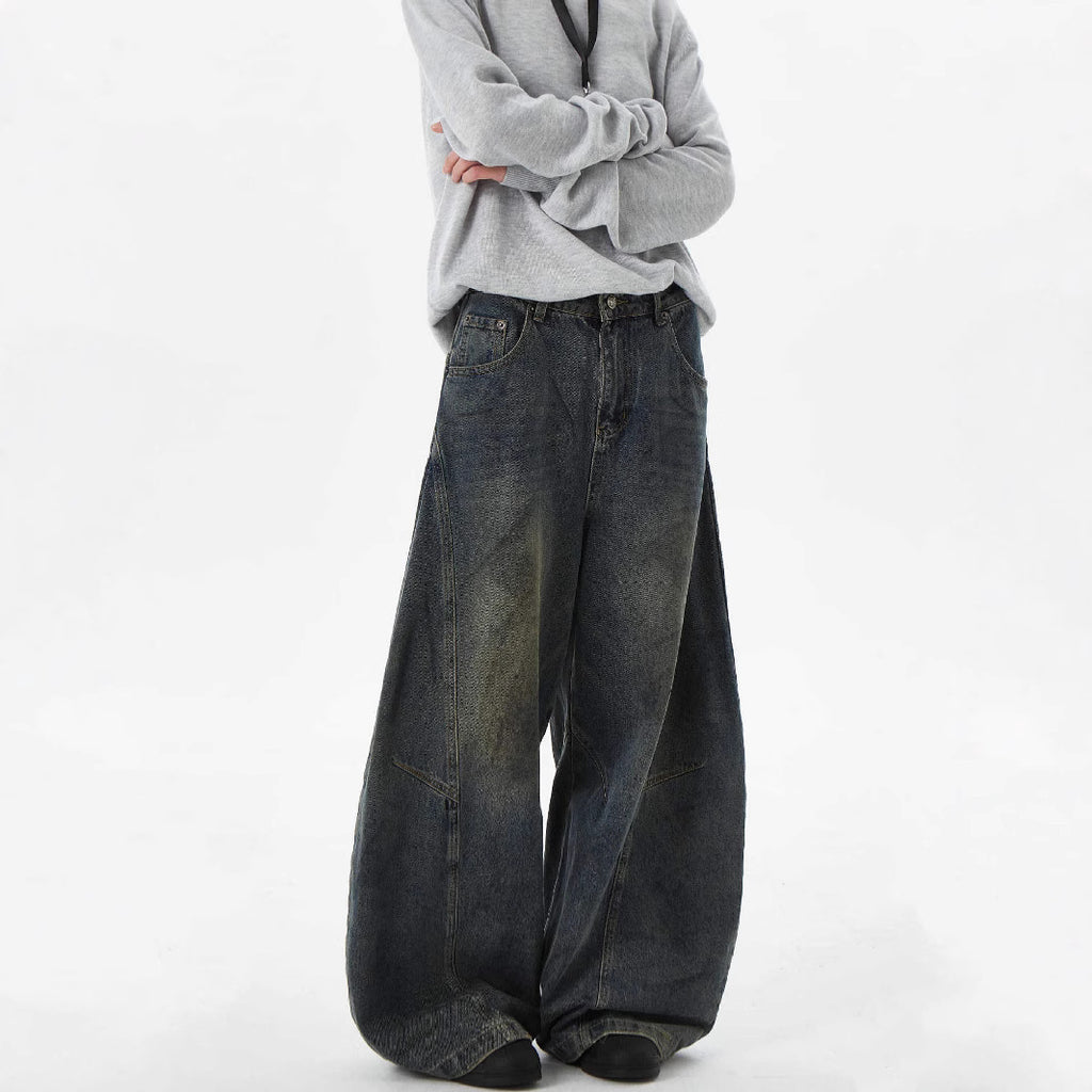 Deconstructed -  Washed Dagger Jeans  - Baggy Wide Leg Pants
