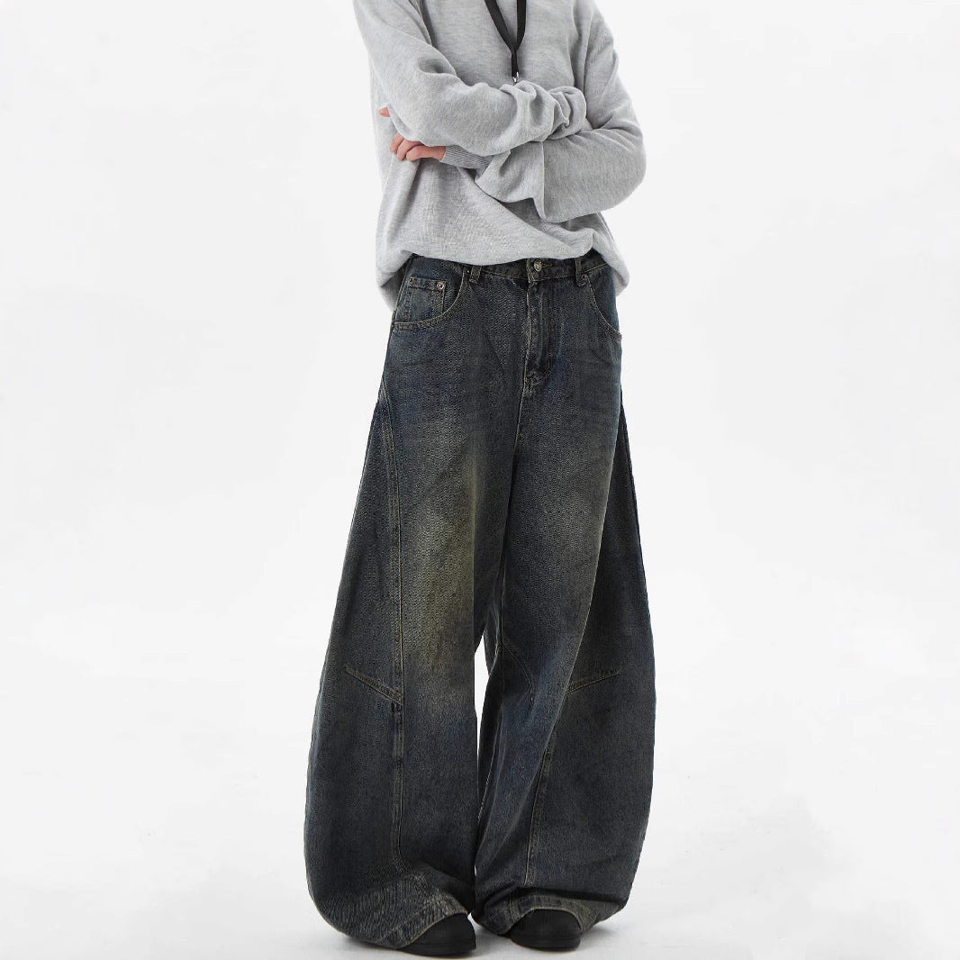 Deconstructed -  Washed Dagger Jeans  - Baggy Wide Leg Pants