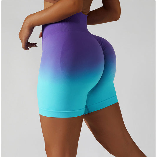 Gradient Seamless Yoga Shorts Breathable Tight Sports Shorts Women's High Waist Elastic Hip Lift Fitness Pants