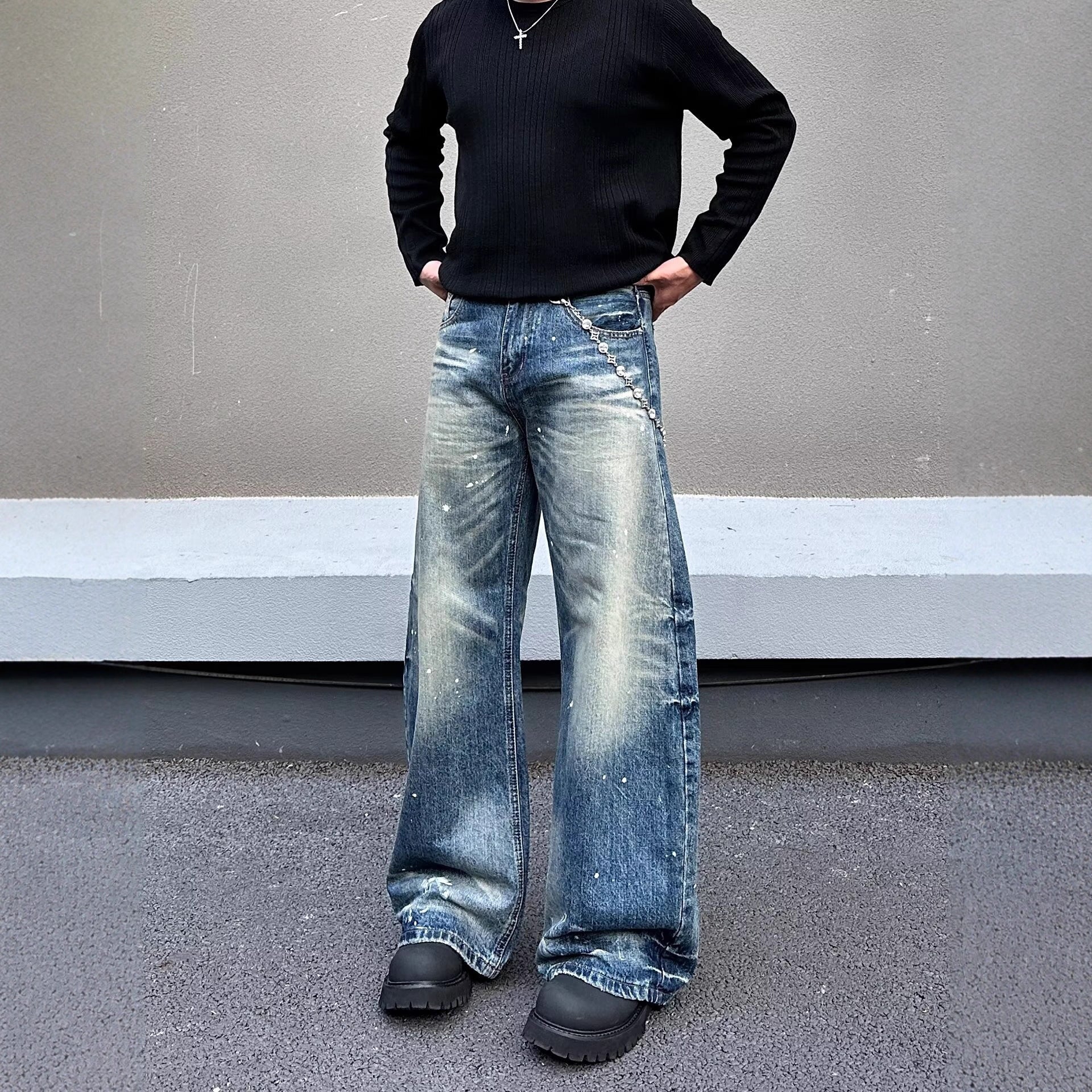 Loose Fit Washed Denim Pants – Straight Leg, Mid-Rise Casual Jeans