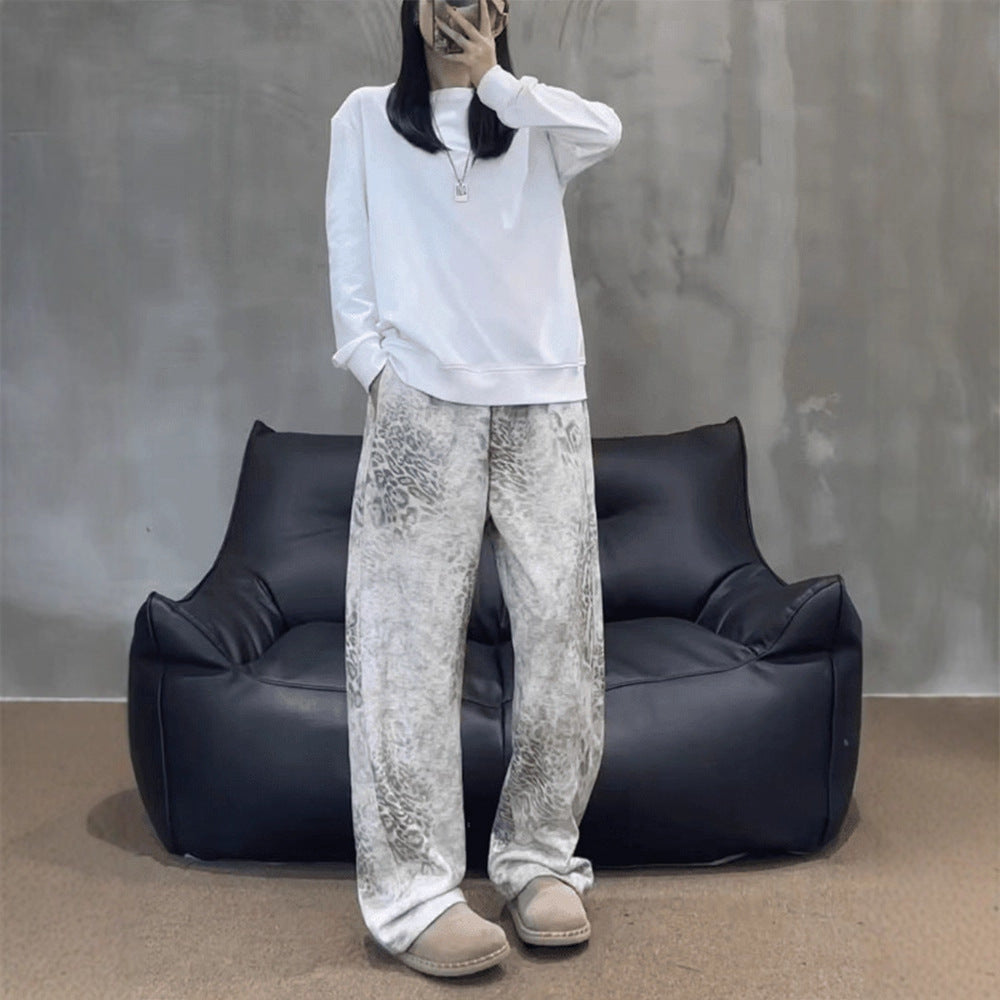 Vintage Leopard Print Sweatpants –  Loose Straight-Leg Pants