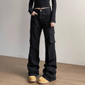 Denim Cargo Pants  - Slim Fit Multi-Pocket  - Flared Cargo Long Pants
