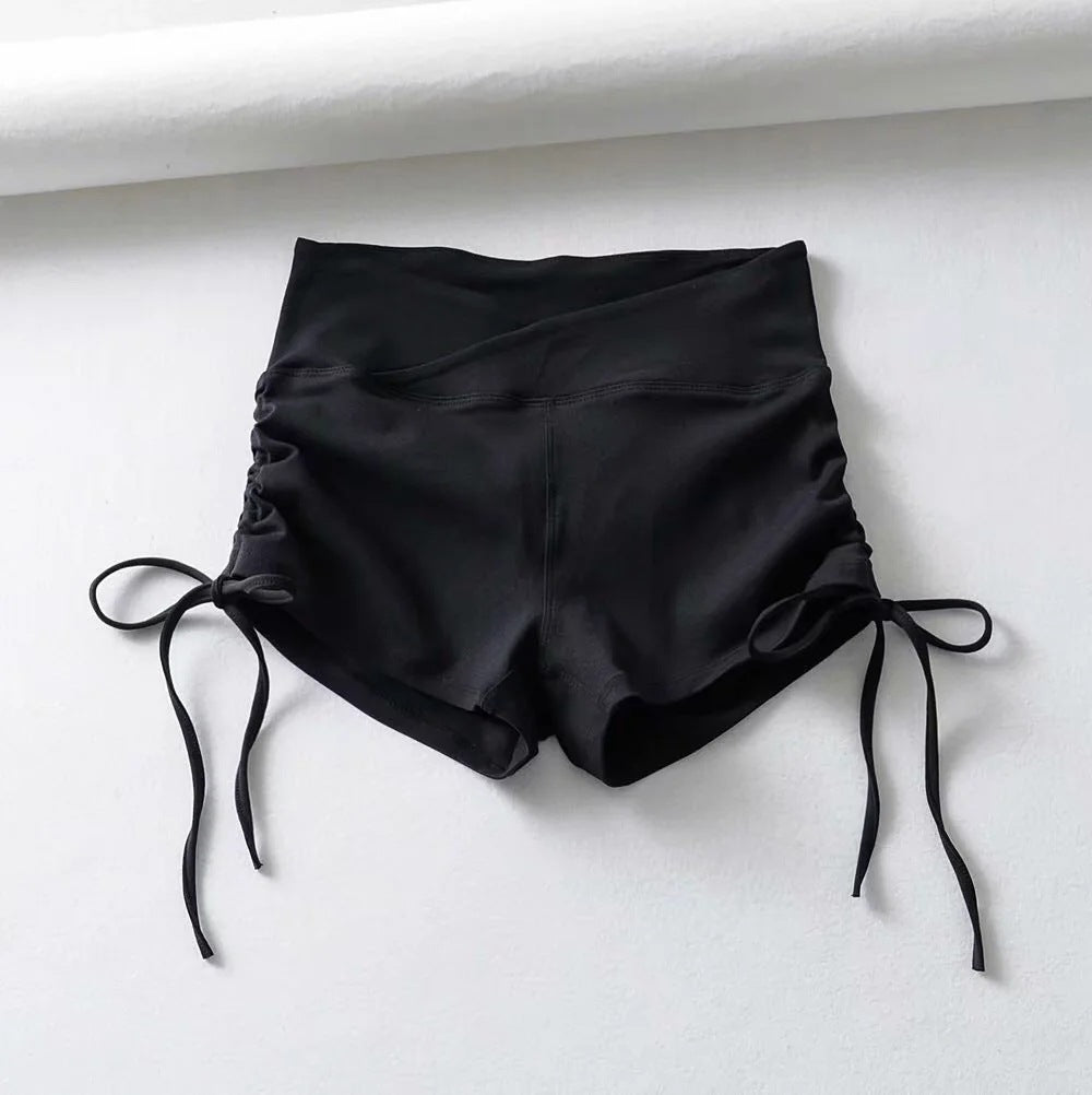 Women's Hot Style Side Drawstring Yoga Shorts Summer New Peach Hip Tight Running Sports Hot Pants