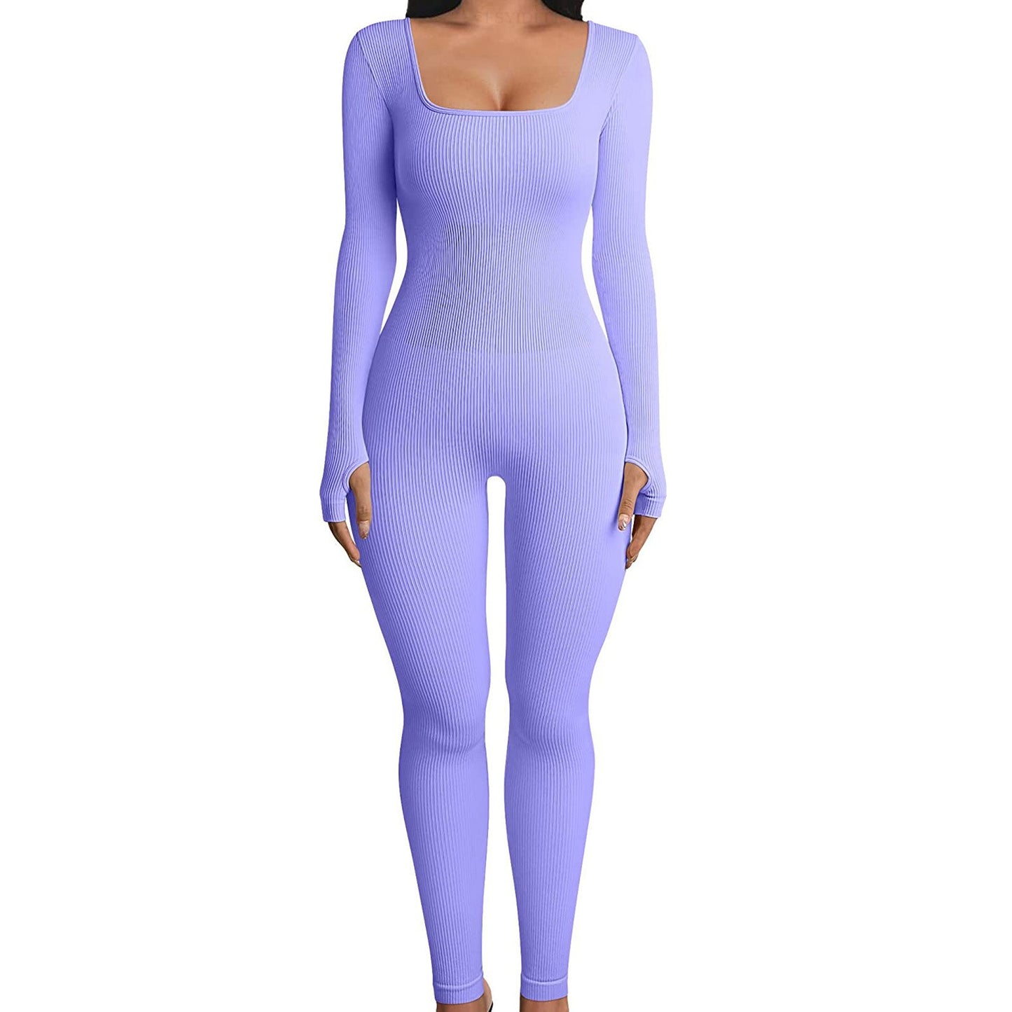 Women's Jumpsuit Autumn and Winter New Arrival Threaded Square Neck Hip Lift Slim Sexy Jumpsuit
