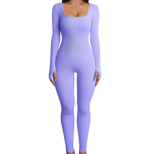 Women's Jumpsuit Autumn and Winter New Arrival Threaded Square Neck Hip Lift Slim Sexy Jumpsuit