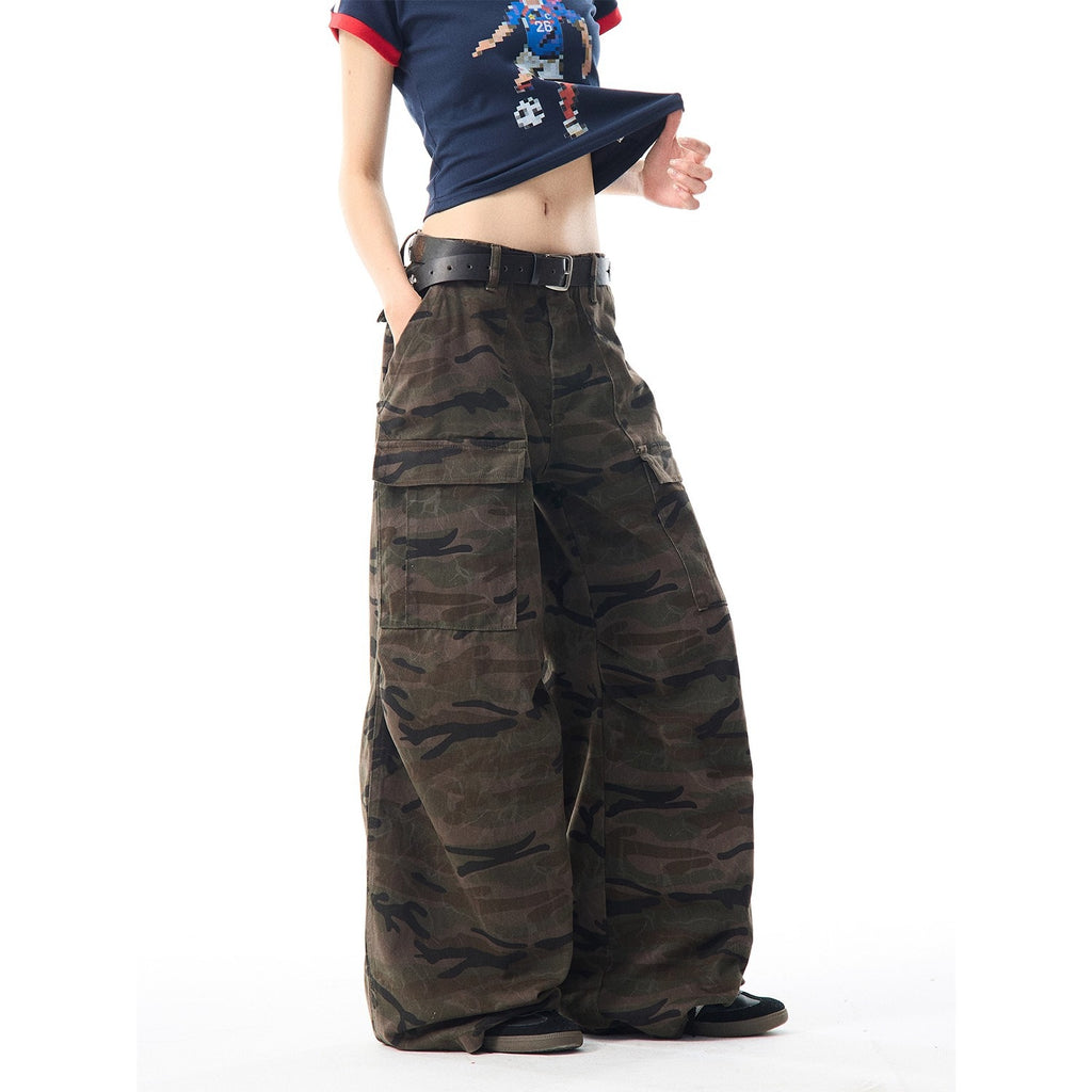 Vintage Camouflage  - Cargo Denim Pants  - Loose Multi-Pocket  - Versatile Wide Leg