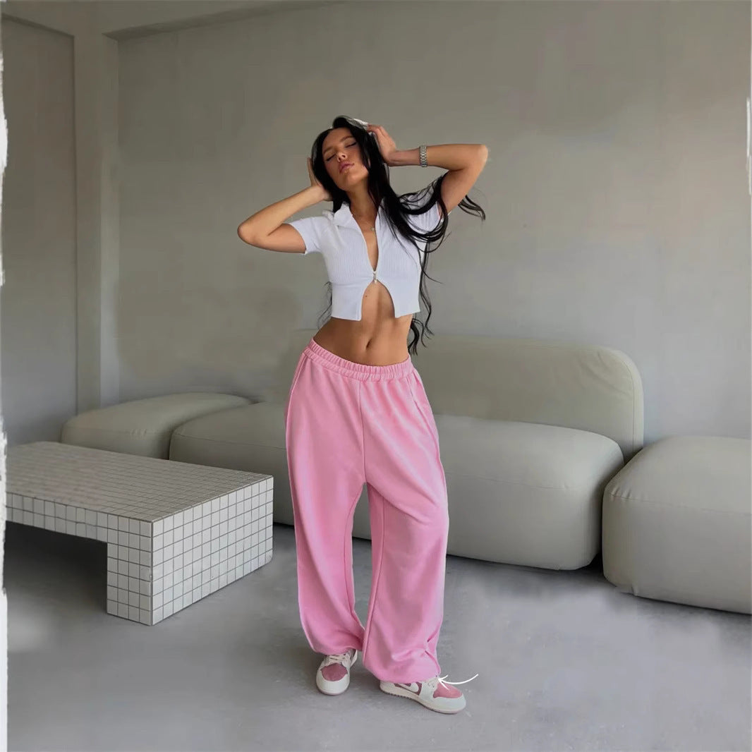 Street Style Loose Casual Pants for Women, Fashionable and Versatile Elastic Waist Sweatpants