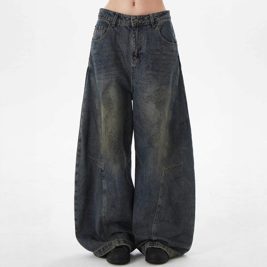 Deconstructed -  Washed Dagger Jeans  - Baggy Wide Leg Pants