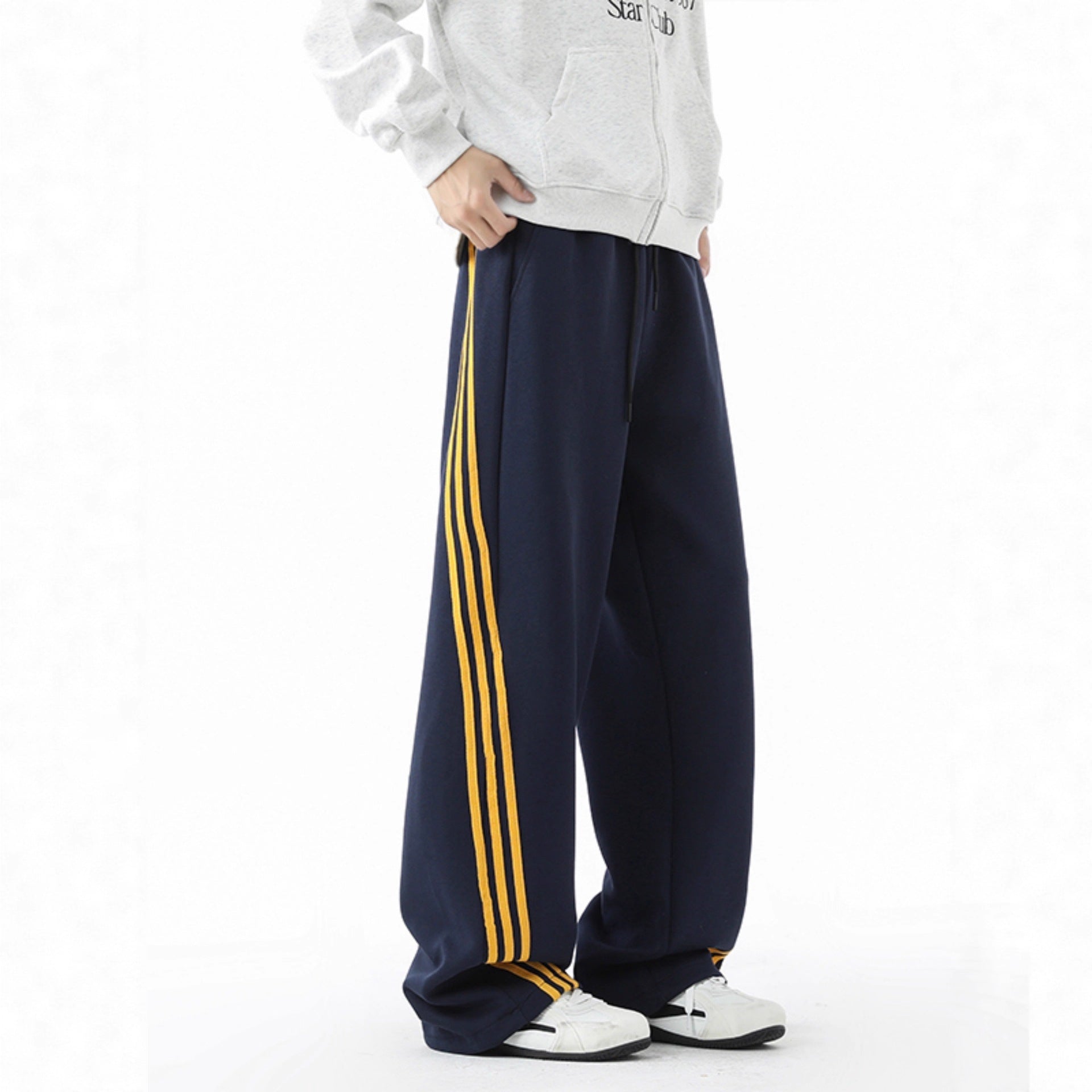Heavyweight Three-Stripe Track Pants – Loose Straight Wide-Leg Sweatpants