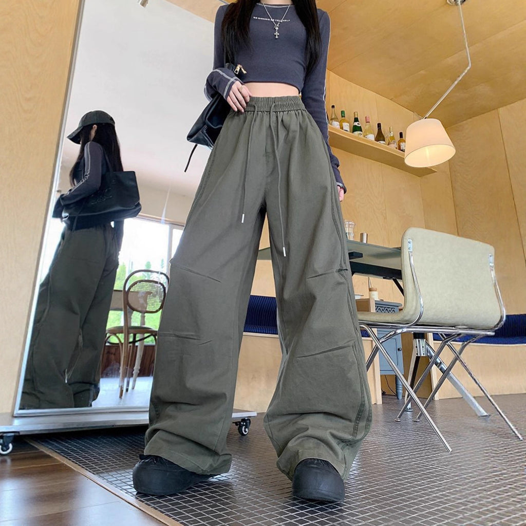Vintage Washed Cotton Cargo Pants – Relaxed Wide-Leg Fit