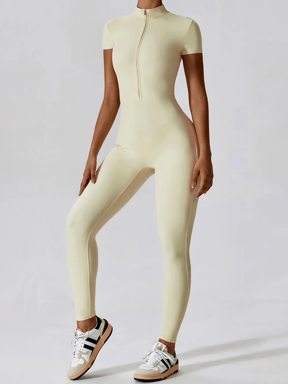Half Zip Short Sleeve Active Jumpsuit