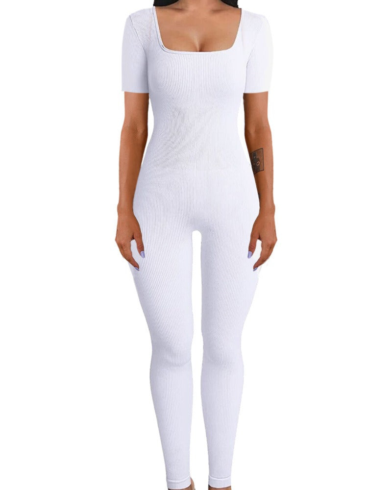 Women's Jumpsuit Autumn and Winter New Arrival Threaded Square Neck Hip Lift Slim Sexy Jumpsuit