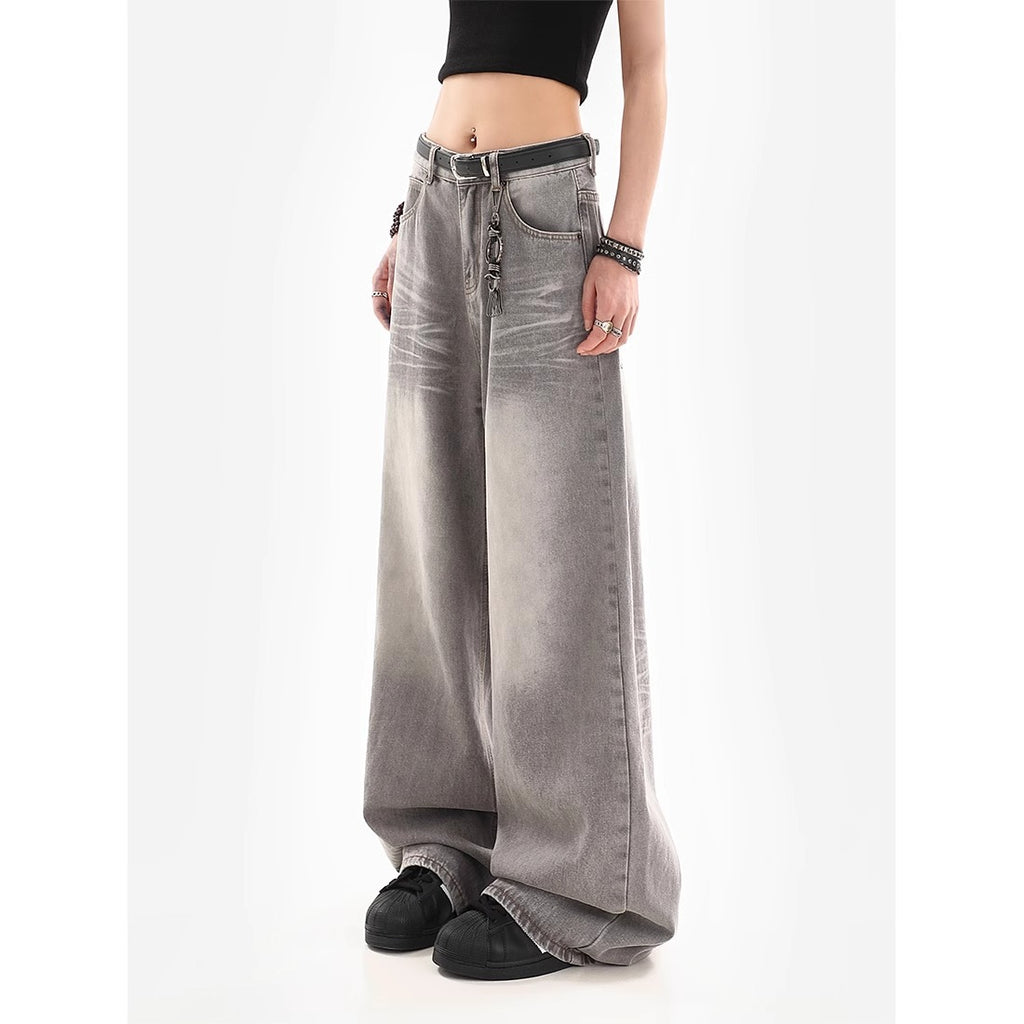 Distressed -  Wide-leg Denim Jeans  - Loose Fit -  Floor-length