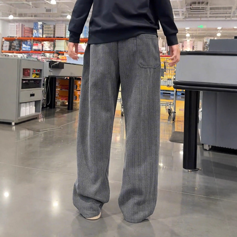 Loose Knit Cropped Sweatpants – Deep Gray Herringbone Casual Fit