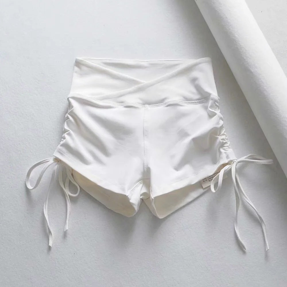 Women's Hot Style Side Drawstring Yoga Shorts Summer New Peach Hip Tight Running Sports Hot Pants