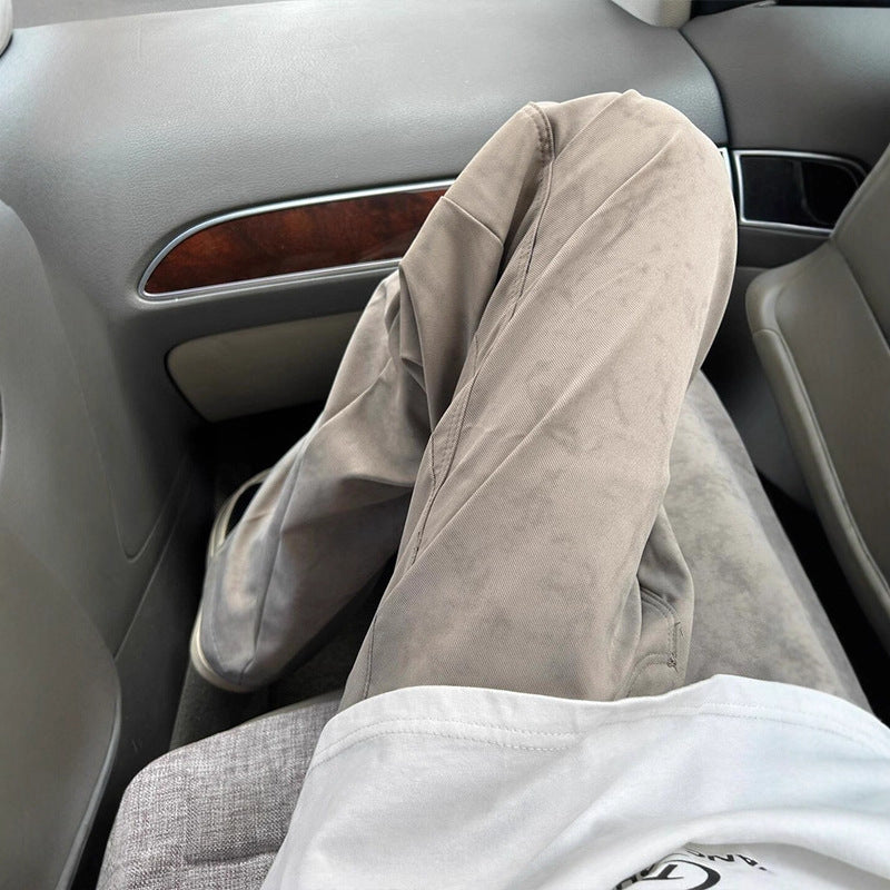 Textured Straight-Leg Cargo Pants - Loose Wide-Leg Pants