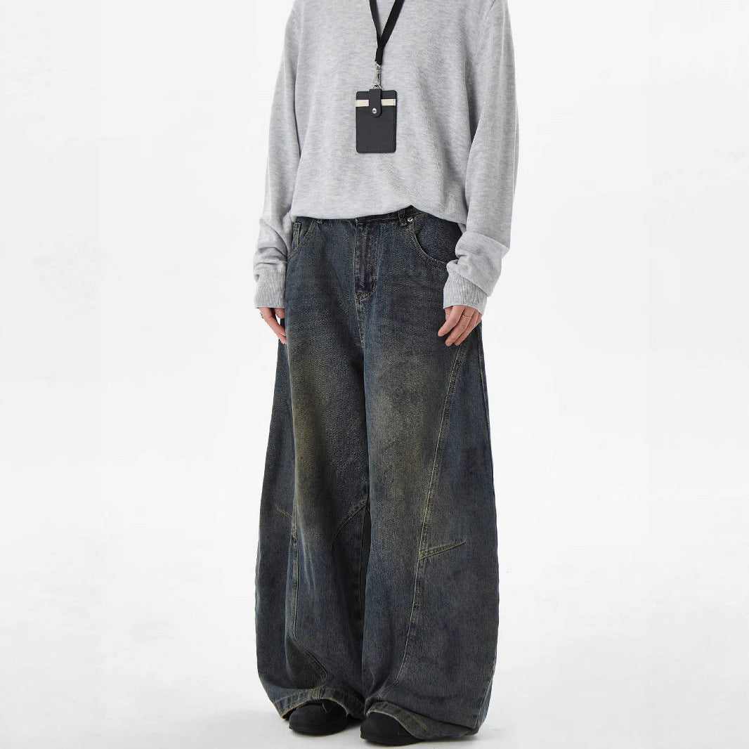 Deconstructed -  Washed Dagger Jeans  - Baggy Wide Leg Pants