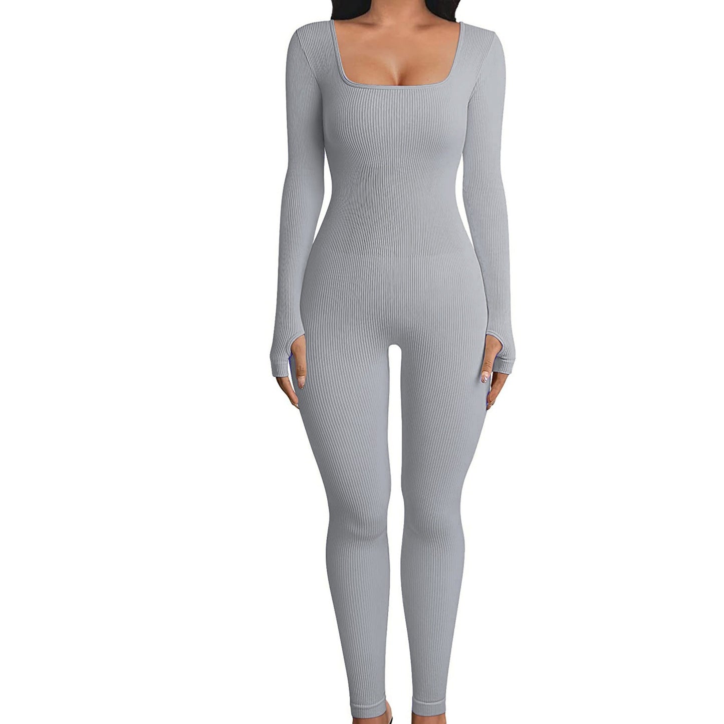 Women's Jumpsuit Autumn and Winter New Arrival Threaded Square Neck Hip Lift Slim Sexy Jumpsuit