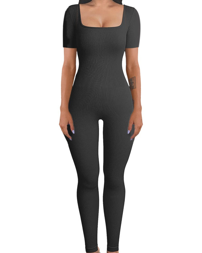 Women's Jumpsuit Autumn and Winter New Arrival Threaded Square Neck Hip Lift Slim Sexy Jumpsuit