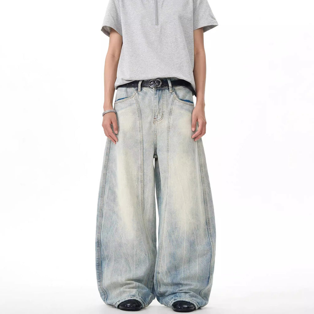 Washed Baggy - Slash Wide Leg Jeans - Loose Baggy fit