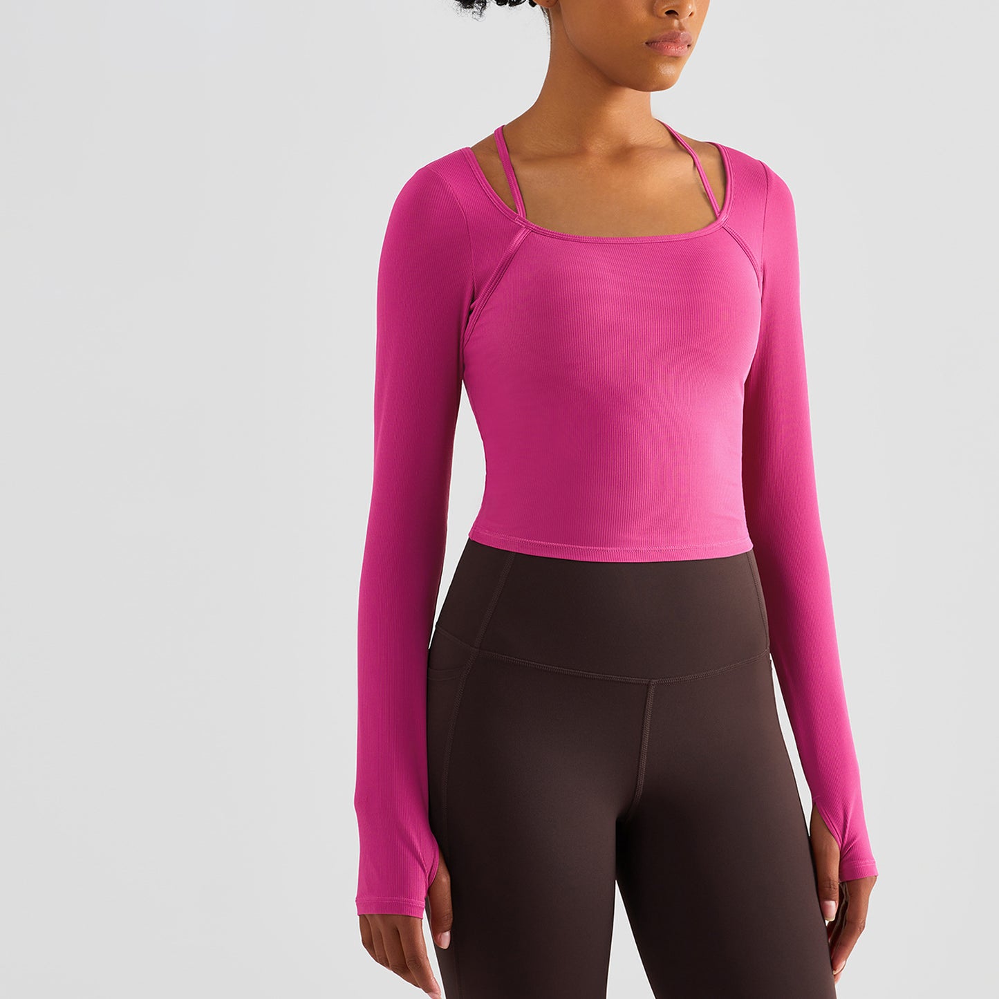 Neck Hanging Exercise Clothes Yoga Clothes Top Women's Long Sleeved Fitness Clothes With Chest Pads