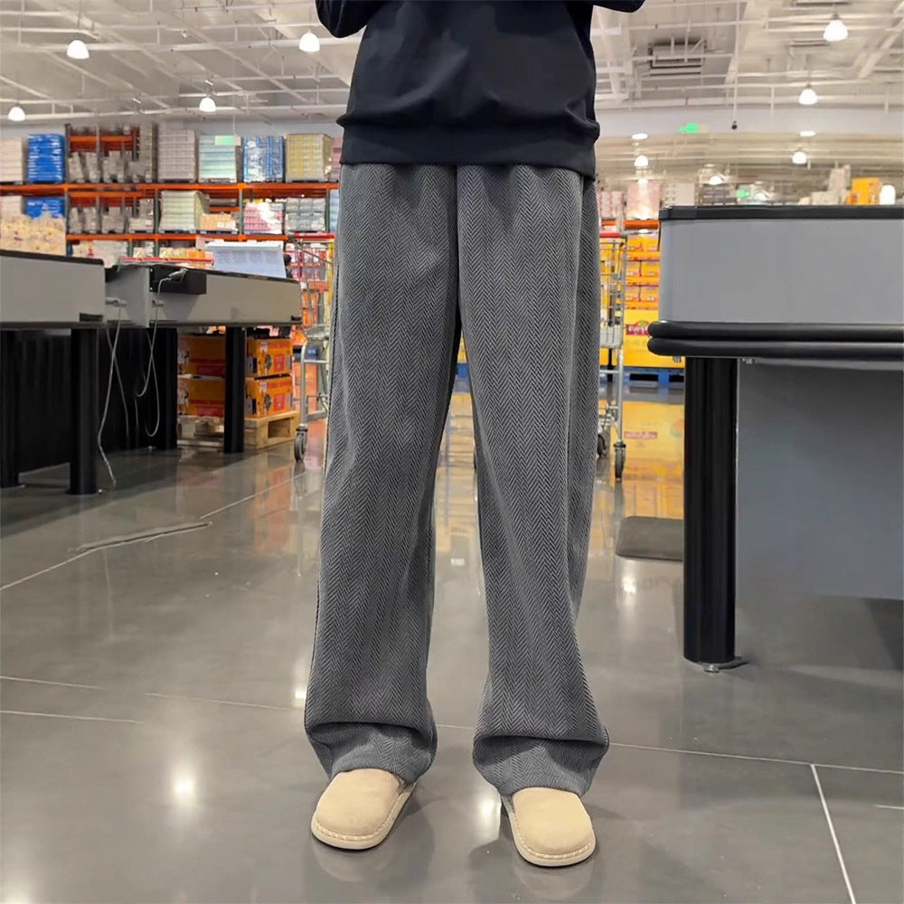 Loose Knit Cropped Sweatpants – Deep Gray Herringbone Casual Fit