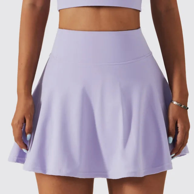 Spring Nude Feeling Tennis Skirt Fitness Badminton Fake Two-Piece Sports Culottes Pocket Running Casual Mini Skirt