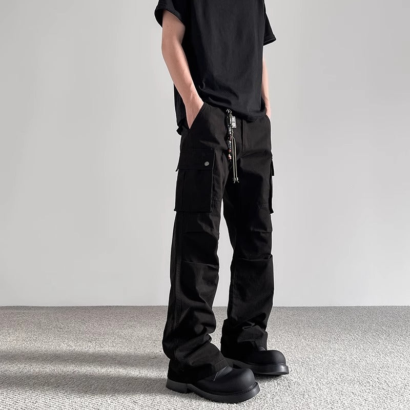 Washed Multi-Pocket  - Tapered Cargo Pants - Casual Long Pants