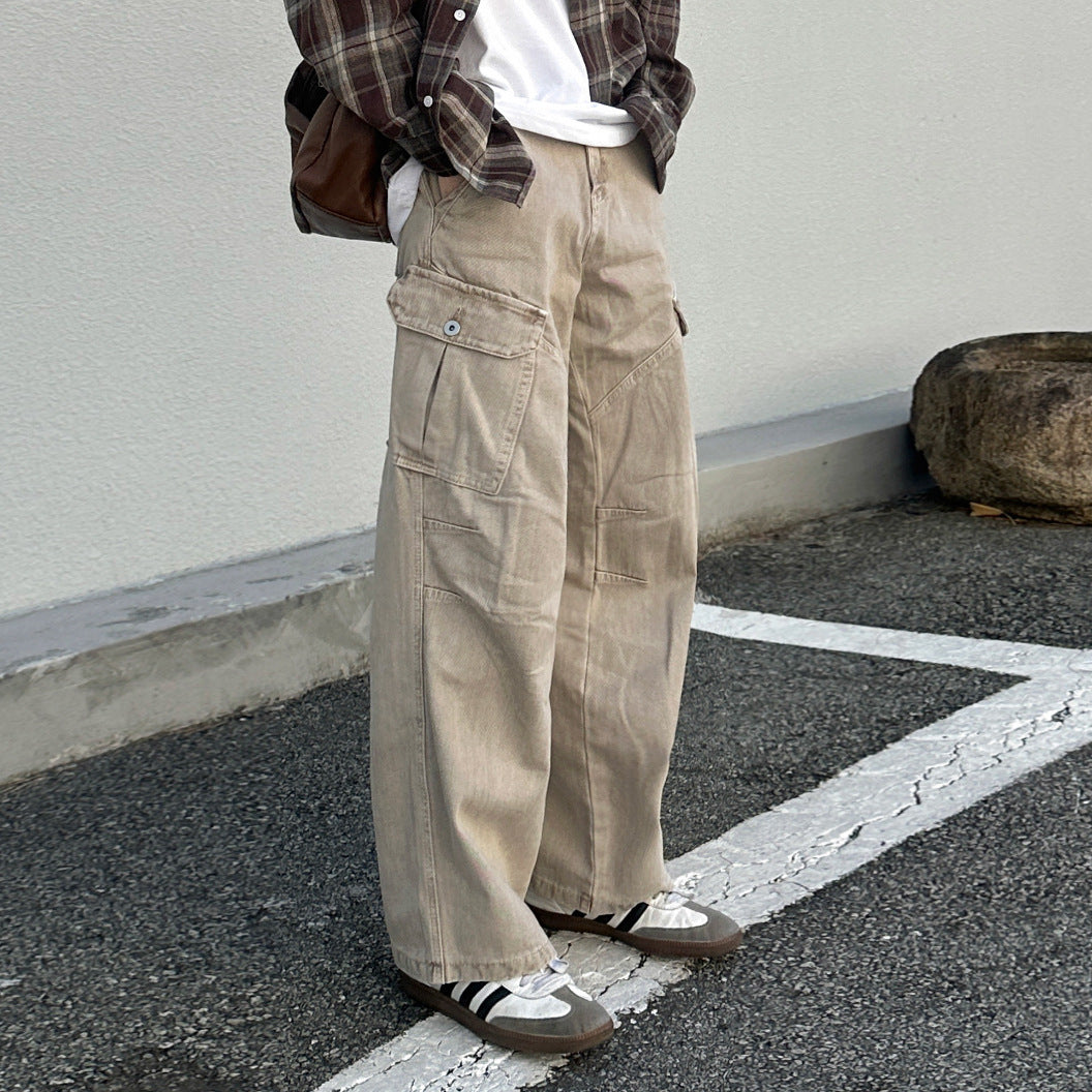 Casual Straight-Leg  - Loose Fit Denim Cargo Pants  -