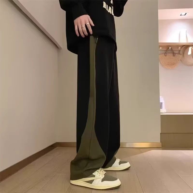 Fleece-Lined Color-Block Street Pants – Straight Leg Relaxed Fit