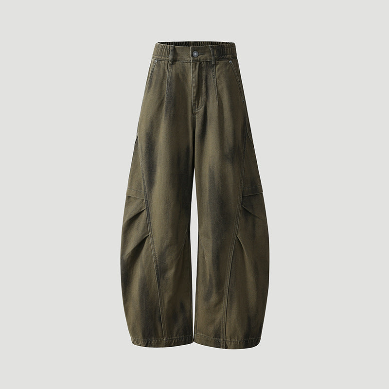 Graffiti Wash Spliced Denim Pants – Wide-Leg Loose Fit