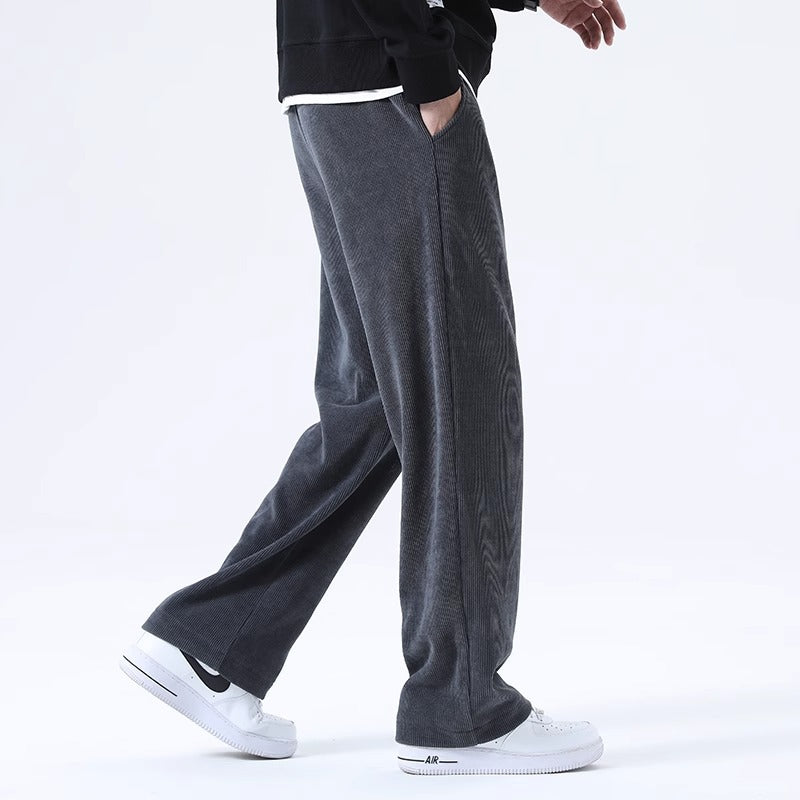 Casual Loose Fit  - Corduroy Pants – Straight Leg with Badge Detail