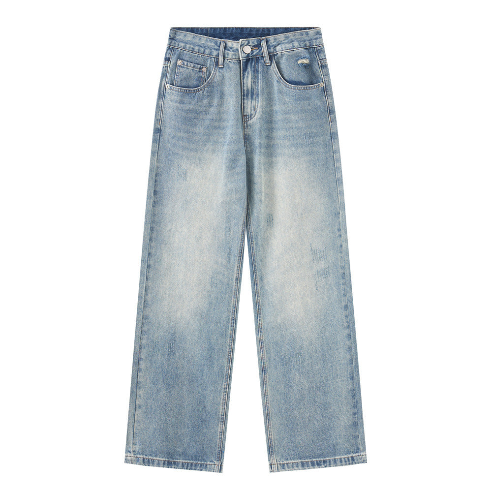 Vintage Washed Jeans – Distressed Cat-Whisker Loose Fit