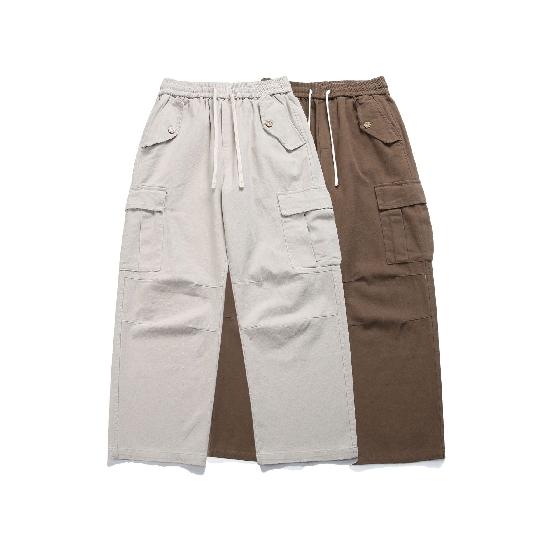 Multi-Pocket Loose Straight-Leg Drawstring Cargo Pants