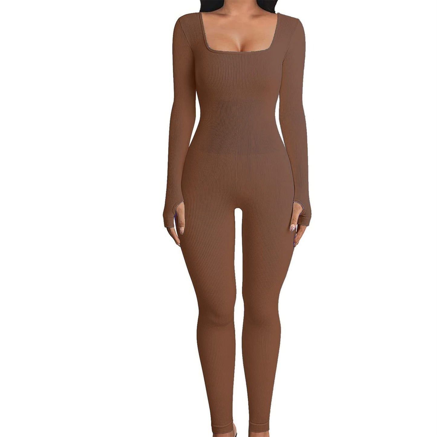 Women's Jumpsuit Autumn and Winter New Arrival Threaded Square Neck Hip Lift Slim Sexy Jumpsuit