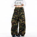 Pleated Drawstring  - Camouflage Cargo Casual Pants  - Loose Wide Leg
