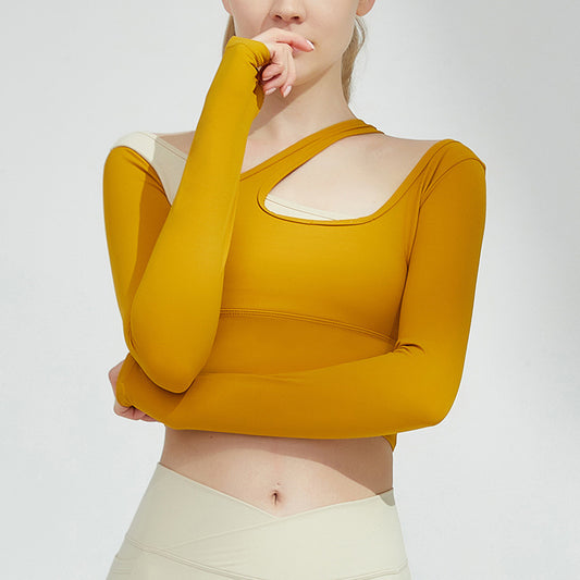 Autumn And Winter New Style Chest Cushion Back Long Sleeve Yoga Suit Women's Short Tight Fitness t-Shirt