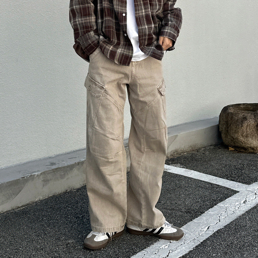 Casual Straight-Leg  - Loose Fit Denim Cargo Pants  -