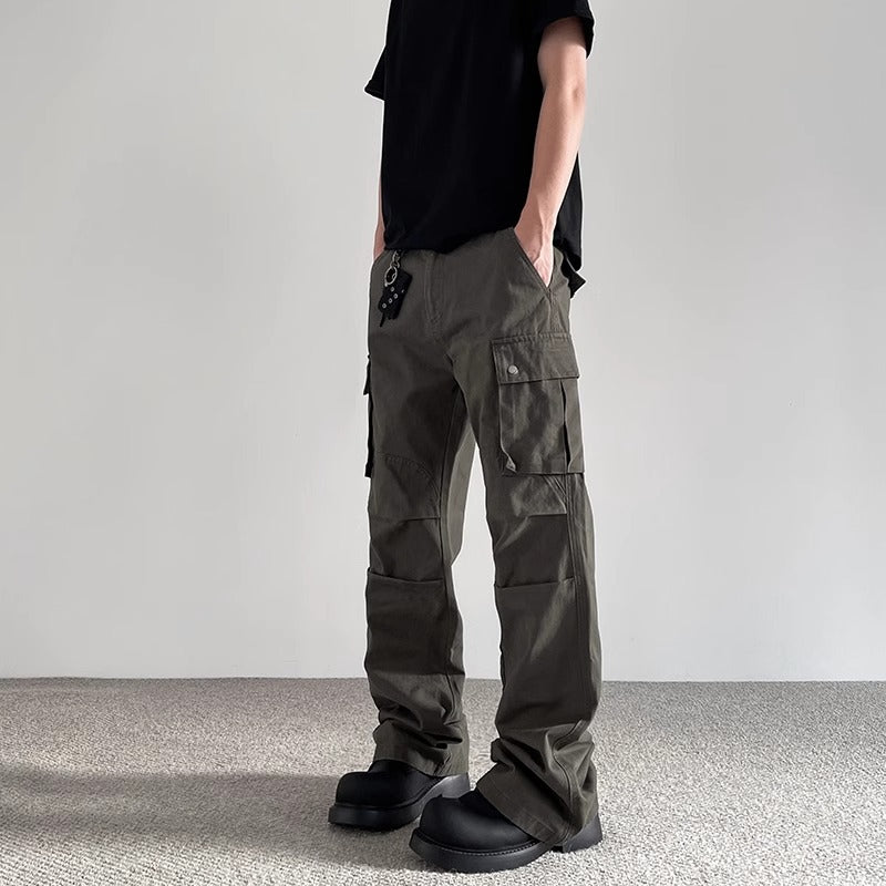 Washed Multi-Pocket  - Tapered Cargo Pants - Casual Long Pants