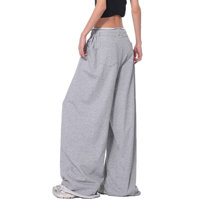 Drawstring  - Loose Wide Leg  - Sweatpants -  High Waist -  Floor-Length Trousers