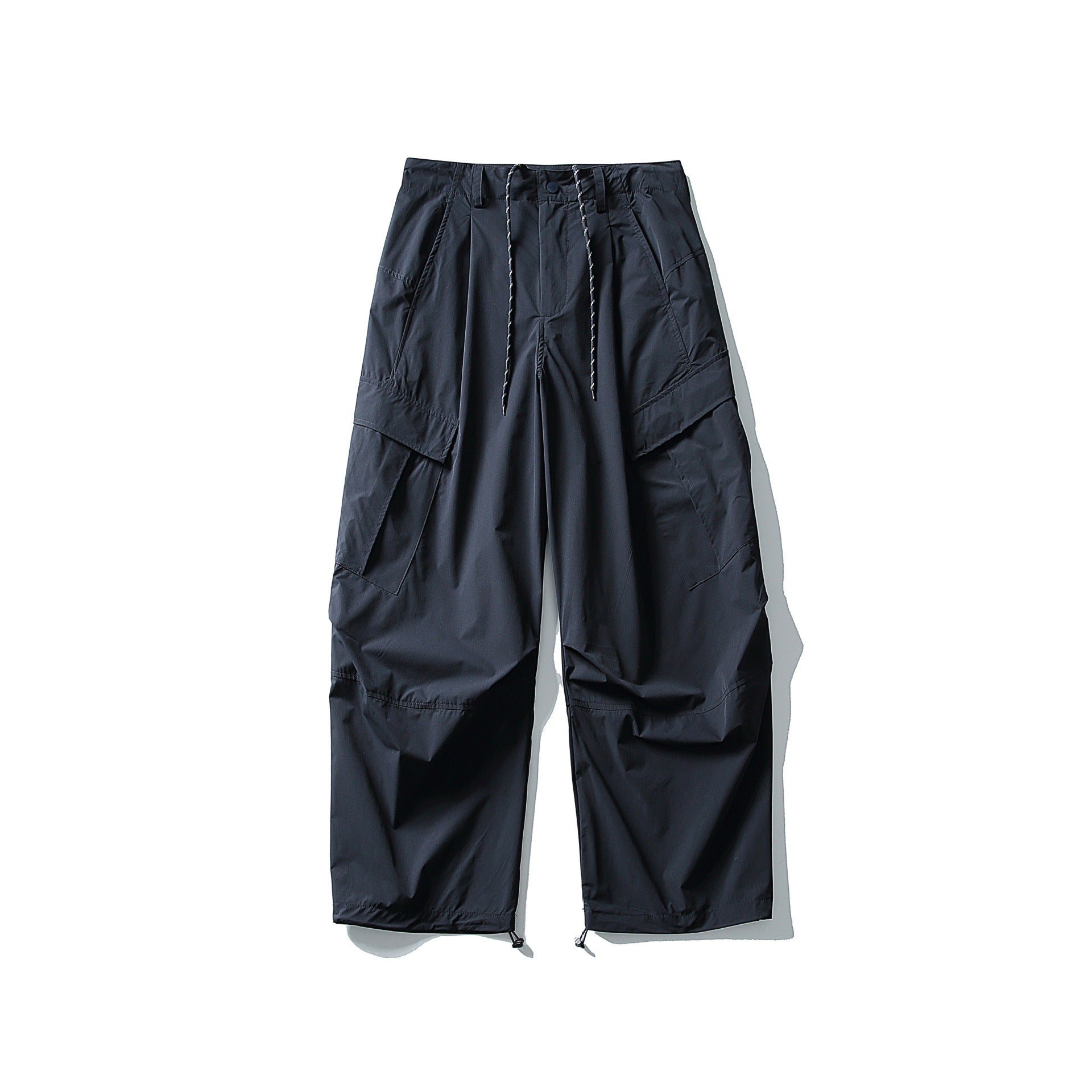 Drawstring -  Pleated Loose Straight Leg  - Cargo Pants