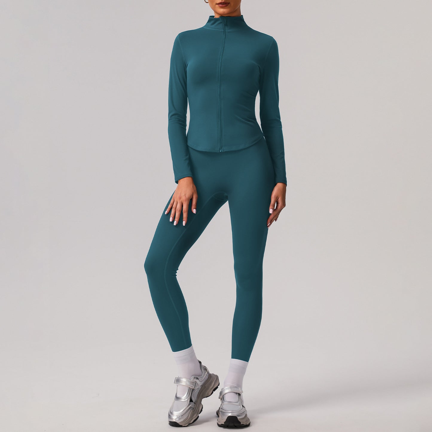 Solid color tight yoga suit quick drying fitness suit outdoor body shaping running suit women's fitness suit ﻿