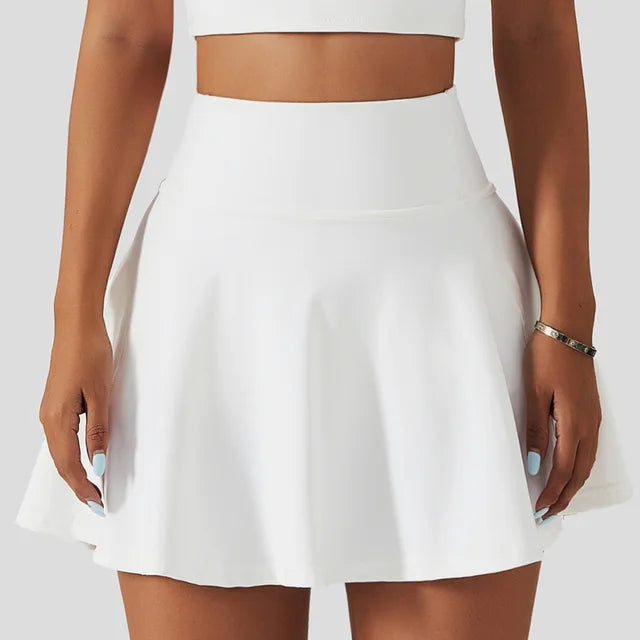 Spring Nude Feeling Tennis Skirt Fitness Badminton Fake Two-Piece Sports Culottes Pocket Running Casual Mini Skirt