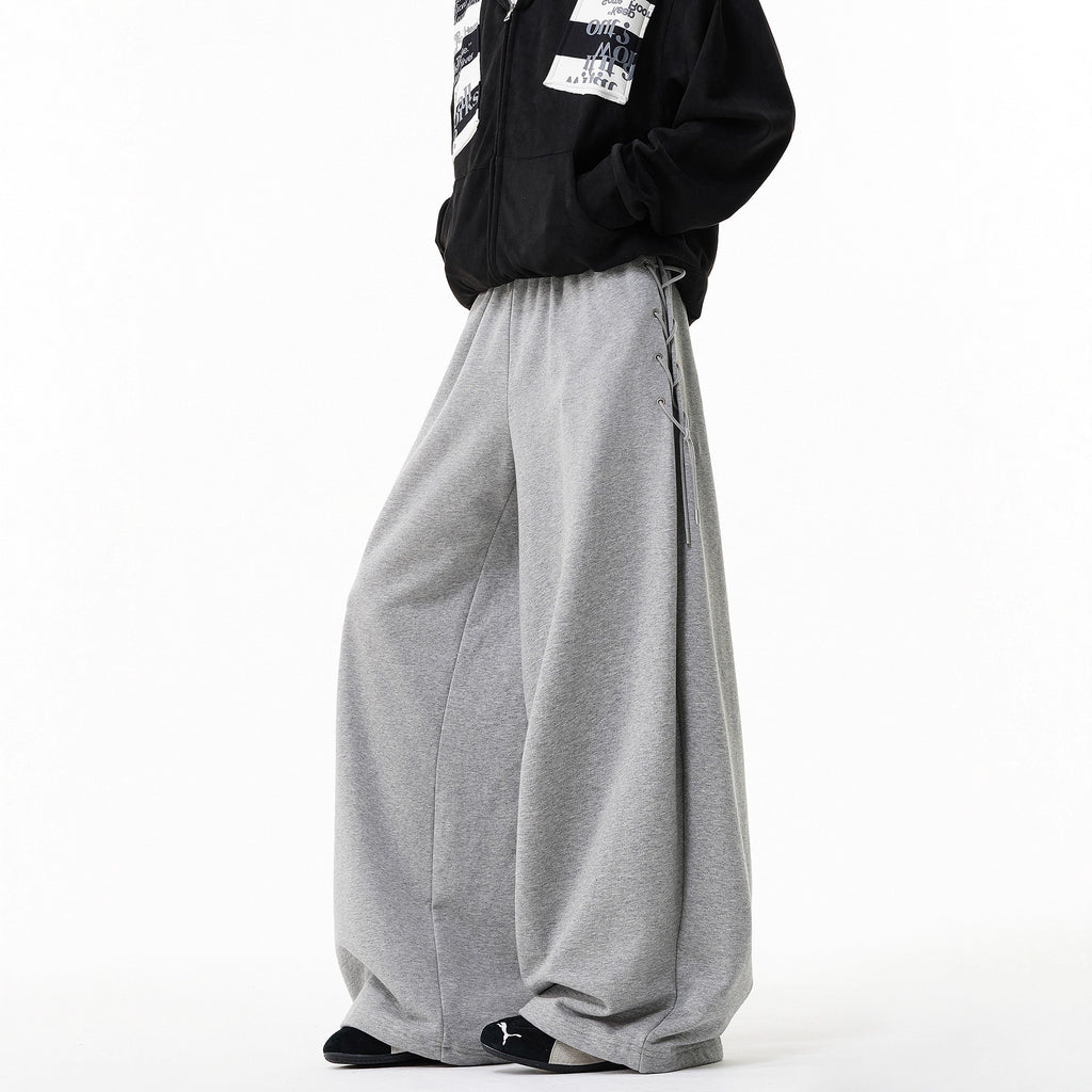 Retro Pleated Tie-Waist Sweatpants – Loose Wide-Leg Casual Fit