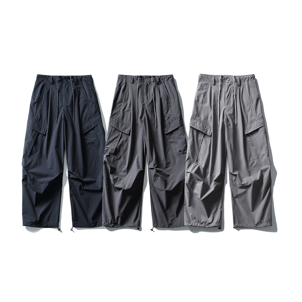 Drawstring -  Pleated Loose Straight Leg  - Cargo Pants