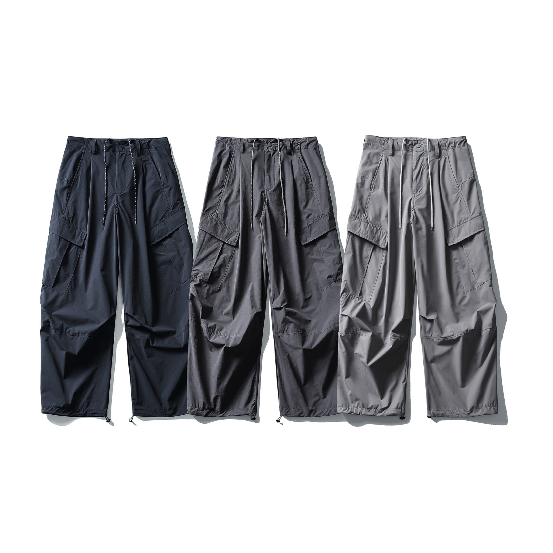 Drawstring -  Pleated Loose Straight Leg  - Cargo Pants